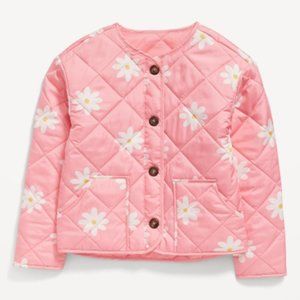 OLD NAVY Girls Collarless Quilted Printed Jacket - Size: Large (10-12)